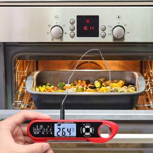 เทอร์โมมิเตอร์วัดอุณหภูมิเนื้อสัตว์, เทอร์โมมิเตอร์วัดอุณหภูมิอาหารแบบดิจิตอล 2 in 1 พร้อมหัววัดคู่ ใช้กับเตาอบได้ มีไฟแสดงผลและเสียงเตือน สำหรับทำอาหารในครัวและย่าง - Product Image 4