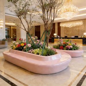 B26 Midcentury FRP Seat with Planter & Artificial Flower Holder for Mall/Park Eco-Friendly Durable Commercial Rest <b>Bench</b> - Product Image 2