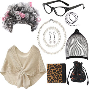 Gran oferta Fancy Fun 8 Uds 100 días <span class=keywords><strong>de</strong></span> escuela Cosplay Set <span class=keywords><strong>para</strong></span> <span class=keywords><strong>niñas</strong></span> abuela peluca Granny camisón <span class=keywords><strong>accesorios</strong></span> Old Lady peluca Set - Product Image 2