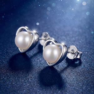 Boucles d'oreilles minimalistes en argent S925 avec cœur creux et perle, bijoux fins romantiques pour femmes, cadeau de mariage ou d'anniversaire - Product Image 3