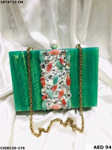 Designer-crafted Ladies Evening Bridal <b>Clutch</b> Handmade of Resin, Decorated with Stone Studs and Rhinestones in Ethnic Style - Product Image 4