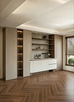 Buffet en bois sur mesure avec porte en verre et éclairage LED