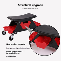 Tabouret d'escalade en plastique poli avec options de rangement multiples, outil de travail pour le nettoyage automobile et la réparation de véhicules, planche de siège détachable, rouge/noir