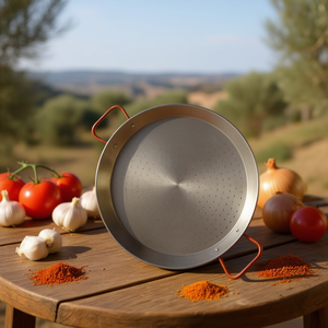 Poêle à paella argentée de 26 cm, poêle traditionnelle valencienne pour la préparation d'un plat de riz espagnol authentique - Product Image 2