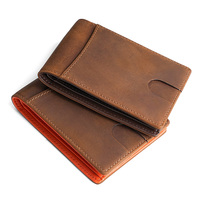 Dompet Kulit Crazy Horse Model Vintage untuk Pria, Dompet Lipat Dua Horizontal dengan 9 Slot Kartu, Tersedia Kustomisasi Grosir