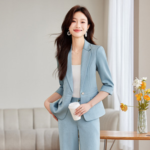 Women's Suit Set Cream Three Quarter Sleeve Lightweight Breathable Summer Elegant Style - Product Image 3