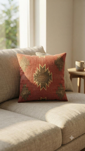 Housse de coussin artisanale style sud-ouest, rouge rouille, motif tribal aztèque, pour décoration bohème, ferme, salon, chambre, maison - Product Image 2