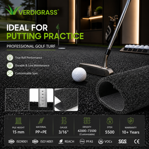 Gazon artificiel sur mesure de 15 mm pour putting green, driving range, jardin, intérieur/extérieur, écologique, garantie 10 ans, OEM/ODM - Product Image 1