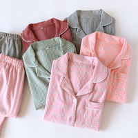 Ensemble pyjama pour femmes tendance et de haute qualité 2025, imprimé à carreaux, haut à manches longues et col rabattu, pantalon, vêtements de nuit décontractés