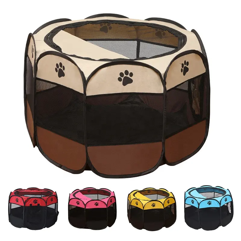 Wholesale Cute Paws Printing Colorful Portable Hexagon Large Pet Dog Playpen Cage