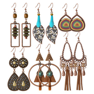 Bohemia <b>Drop</b> Earrings Set 12 Pairs Alloy Tassel Dangle Women's Fashion Jewelry Boho Style Antique <b>Bronze</b> Plated - Product Image 5