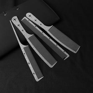Pettine da barbiere in metallo di fascia alta di nuovo Design pettine da taglio a punta piatta in acciaio inossidabile pettine da taglio per lo Styling dei denti fini - Product Image 5