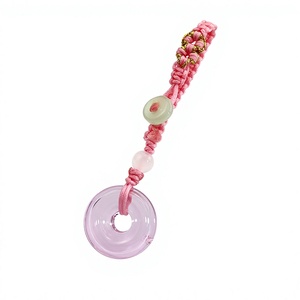 Porte-clés rechargeable en forme de nœud de paix avec flacon de parfum en verre coloré, pendentif Feng Shui rond et perles - Product Image 1