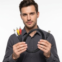 Kuyia Kabel Adaptor AV TV Komposit Video Audio Data USB-A Male ke 3 RCA Coaxial 5ft 1.5M Baru untuk Komputer