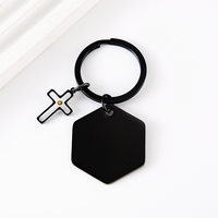 Ywyougang Porte-clés personnalisable en acier inoxydable, style vintage, avec breloque religieuse gravable, motifs grain de lin, grain de sperme de l'espoir, croix et hexagone