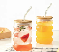 Gobelet en verre transparent en forme de calebasse Creative Wave pour thé au lait, jus, café glacé, usage domestique, vente en gros