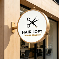 Boîte lumineuse LED ronde double face en acrylique et métal à fixation murale, publicité personnalisée avec logo imprimé en 3D, enseigne lumineuse LED pour salon de coiffure, pour les entreprises