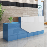 Bureau d'accueil moderne de luxe personnalisable avec logo, en MDF et pierre rose artificielle, pour bureau, supermarché, hall d'entrée, salon, boutique