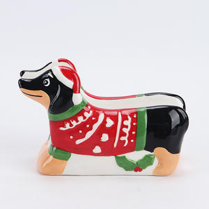 Tirelire en céramique 3D en forme de chien, chiot de Noël peint à la main avec un <span class=keywords><strong>pull</strong></span> rouge, décoration festive pour chambre d'enfant, cadeau pour les amoureux des chiens - Product Image 3