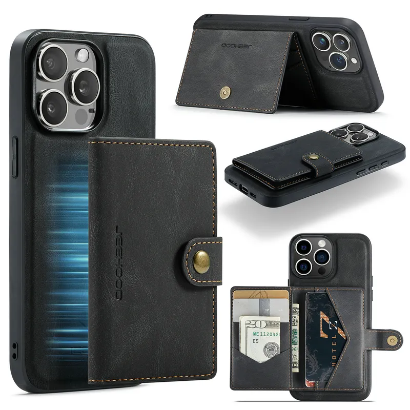 IPhone 15 14 13 12 11 Pro Max 무선 충전 마그네틱 소프트 커버 카메라 렌즈 보호기 용 럭셔리 지갑 가죽 케이스