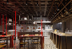 เฟอร์นิเจอร์ร้านอาหารบาร์หรูหราทันสมัยสีแดง ออกแบบตกแต่งภายในตามสั่ง พร้อมไฟ LED เคาน์เตอร์อาหารปรับแต่งได้ - Product Image 2