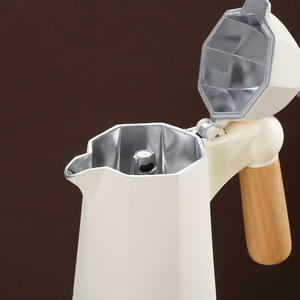 Cafetière Moka italienne à valve unique <span class=keywords><strong>avec</strong></span> poignée en bois, petite cafetière rétro style pagode, <span class=keywords><strong>machine</strong></span> à expresso légère et luxueuse pour la maison - Product Image 5