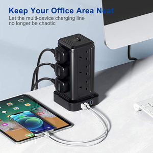 Ổ Cắm Mở Rộng Tháp Có USB, Dải Nguồn 12 Chiều Với 4 Cổng USB Dây Kéo Dài 2M Ổ Cắm Điện Anh Có Công Tắc - Product Image 5