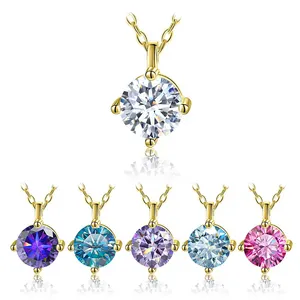 럭셔리 다이아몬드 여성 보석 VVS 2ct 컬러 아이스 컷 라운드 모양 moissanite 목걸이 925 스털링 실버 체인 웨딩