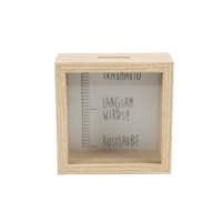 Expédition rapide Tirelire en verre transparent carré de couleur unie avec cadre en bois profond pour économiser de l'argent