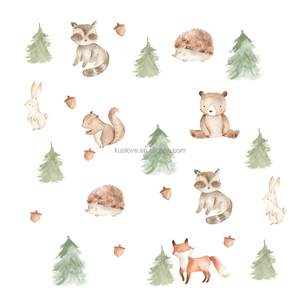 Aquarelle dessin animé <span class=keywords><strong>animaux</strong></span> de la forêt stickers muraux chambre d'enfants maternelle décoration papier peint auto-adhésif PVC autocollants - Product Image 6