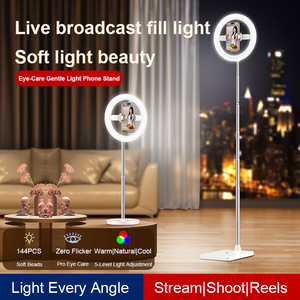 DUCSUAL Ring Light con Treppiede Estensibile <span class=keywords><strong>e</strong></span> Pieghevole, Temperatura Colore Regolabile 2800-6500K, Supporto Telefono per Live Streaming - Product Image 1