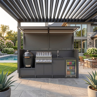 Conjunto de Cocina Exterior de Acero Inoxidable con Certificación CE, Módulo de Cocina Exterior con Parrilla para Barbacoa, Frío al Tacto, con Refrigerador