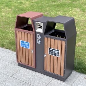 亜鉛メッキ木材ゴミ箱灰皿60L容量屋外ストリート家具廃棄物管理金属ビン - Product Image 3