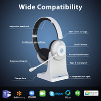 Nuevos Auriculares Inalámbricos 2.4G con Micrófono, Binaurales, con Cancelación de Ruido para Call Center y Oficina