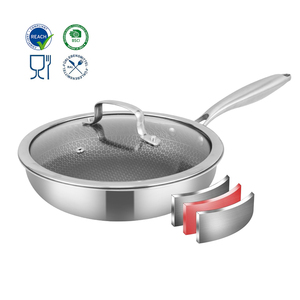 Chảo rán tổ ong bằng thép không gỉ 304/316 ba lớp, có nắp, chống dính, dùng được cho bếp từ, chảo nướng thịt bằng thép không gỉ - Product Image 1