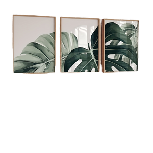 Triptyque en toile sans cadre moderne Plantes tropicales et dos de tortue Feuilles de bambou <span class=keywords><strong>Illustration</strong></span> de nature morte pour affiche de salon - Product Image 1