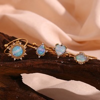 Nouvelle mode romantique, bague ouverte réglable en acier inoxydable plaqué or 18 carats avec opale, motif cœur et tournesol, pour femmes, cadeaux