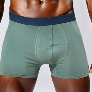 Calzoncillos bóxer verdes lisos para hombre con cintura azul marino, ropa interior suave y elástica - Product Image 2