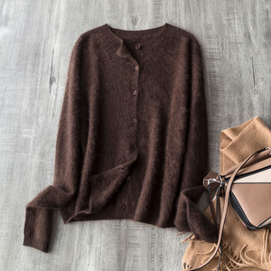 CJ - Nouveau cardigan en <span class=keywords><strong>laine</strong></span> pour <span class=keywords><strong>femme</strong></span>, logo personnalisé, couleur unie, col rond, simple boutonnage, <span class=keywords><strong>pull</strong></span> en <span class=keywords><strong>laine</strong></span>, vente directe d'usine - Product Image 5