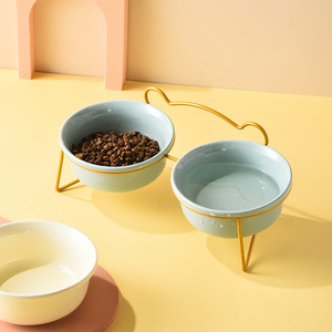 Comedero Elevado de Cerámica Verde, Amarillo y Azul para Mascotas, Perros y Gatos, con Soporte - Product Image 2