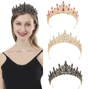Corona de Novia de Moda Barroca, Accesorios para el Cabello con Pedrería, Corona de Cumpleaños de Aleación Chapada en Oro para Boda o Compromiso - Product Image 1