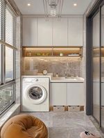 Armoire à linge moderne minimaliste en bois massif, machine à laver, sèche-linge, haute durabilité, sur mesure