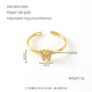 แหวนปลายเปิดชุบทอง 18K แบบปรับได้ ประดับคริสตัล ดีไซน์สำหรับผู้หญิง |   ดาว, หัวใจ, ผีเสื้อ, หนู และอื่นๆ - Product Image 5