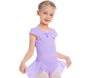 Body da <span class=keywords><strong>ballerina</strong></span> per bambine in cotone a maniche corte con fiocco e gonna tutù in chiffon a rete per danza e ginnastica - Product Image 1