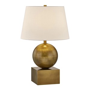 Brass Sphere & Square <b>Base</b> Modern Luxury <b>Table</b> <b>Lamp</b> | Opulent Statement Lighting for Hotel Lobby & Premium Living Space - Product Image 1