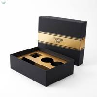 Boîte cadeau rigide noire haut de gamme en deux parties, étanche, pour vin et tequila, avec plateau intérieur et impression dorée, emballage de luxe pour spiritueux