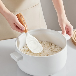 Cuillères à riz en silicone avec manche en bois, antiadhésives, pour cuiseur à riz électrique domestique - Product Image 5