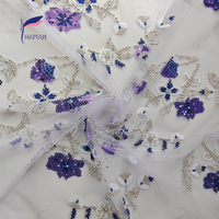 Tissu en maille de nylon à motif floral de luxe paillettes violettes Tubes blancs Design glamour pour vêtements de mariée/danse pour mariages
