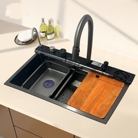 Évier de cuisine intelligent de luxe en acier inoxydable 304, multifonction, moderne, à double bac, avec affichage numérique, style cascade