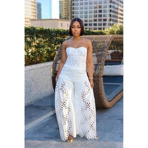 VOIKERDR Conjunto de dos piezas para mujer, top tipo corsé de encaje ahuecado y pantalones, atuendo elegante, transpirable, sin mangas - Product Image 6